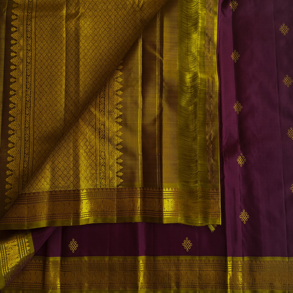 Mustard Gold Brocade Saree Plum Body Gold Zari for Wedding