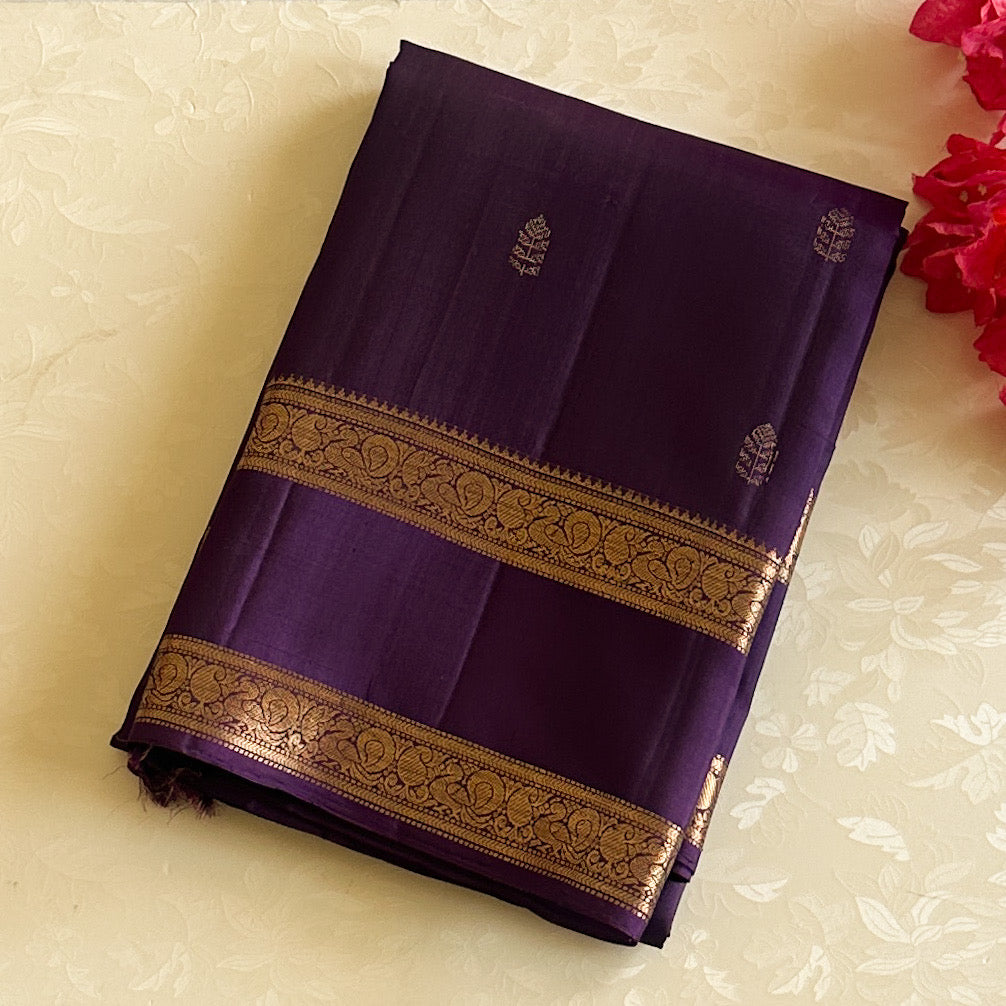 Royal Purple Silk Saree With Gold Zari Border And Pallu