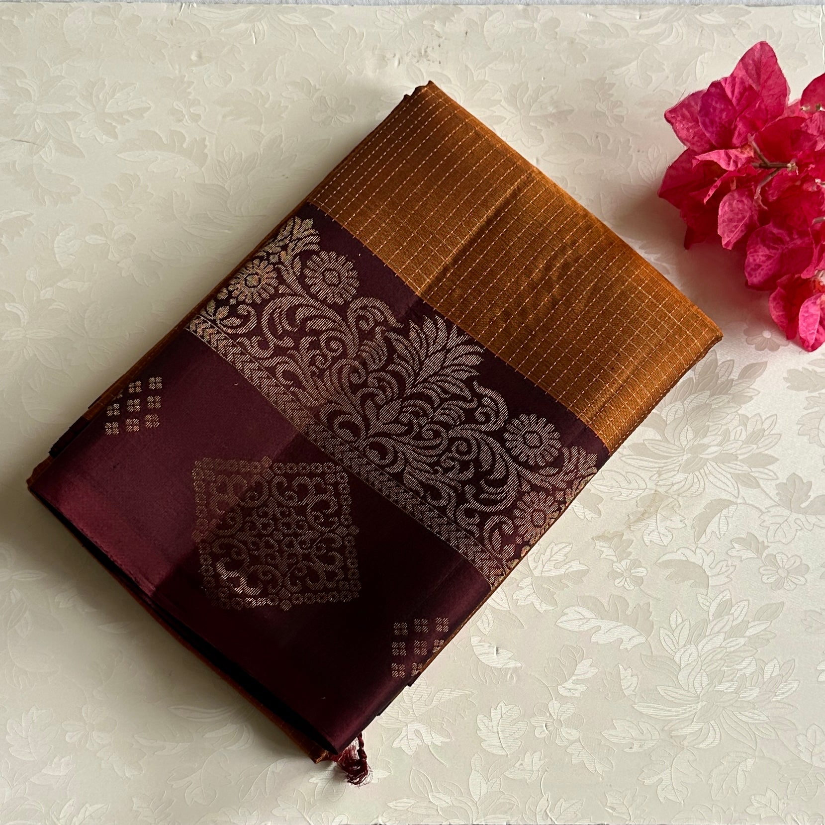 Deep Violet Silk Saree Silver Brocade Floral Paisley Pallu Wedding