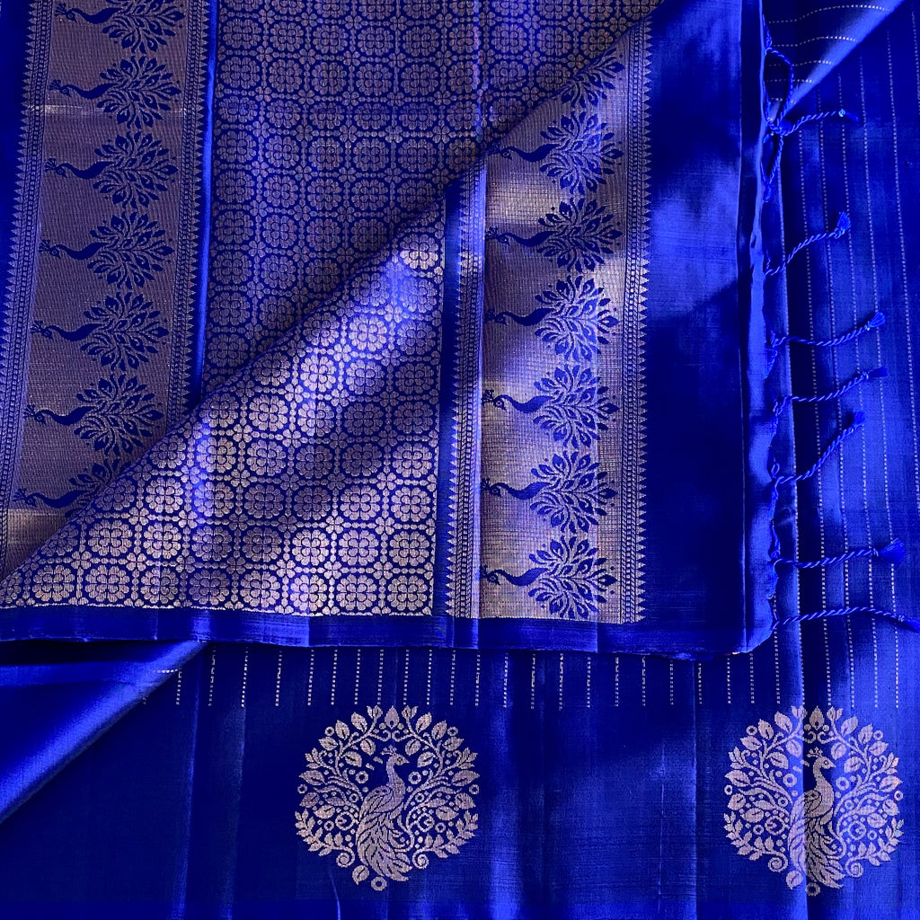 Royal Blue Designer Pure Silk Saree With Gold Pallu