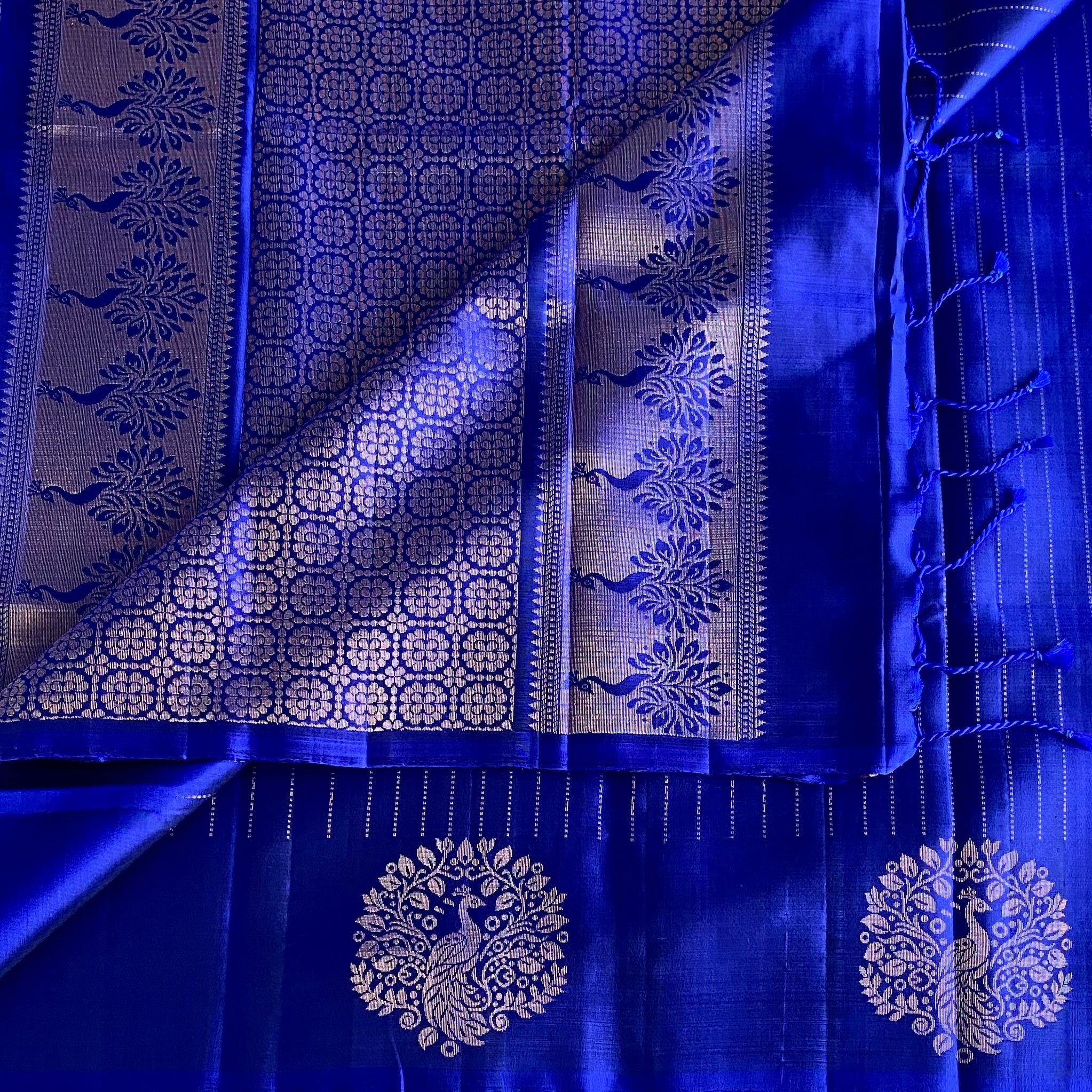 Royal Blue Designer Pure Silk Saree With Gold Pallu
