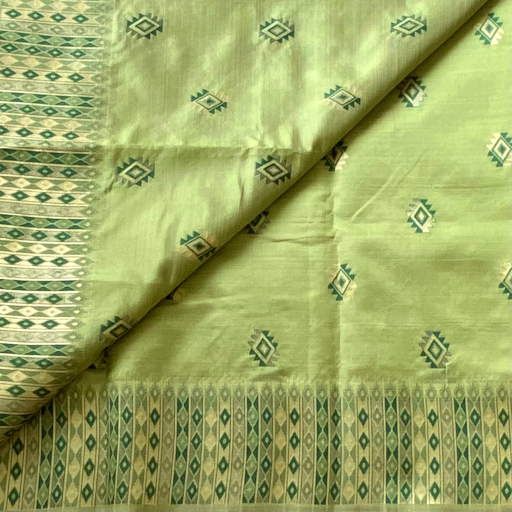 Pistachio Green Silk Saree With Emerald Diamond Zari Work Border