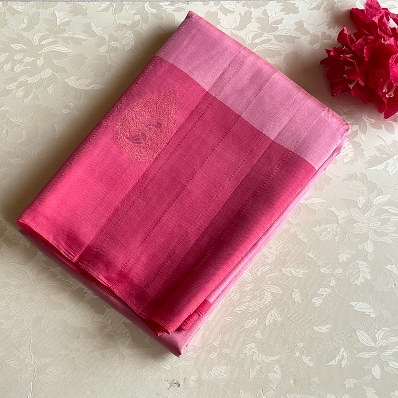 Dusty Rose Designer Pure Silk Saree With Deep Pink Pallu