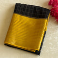 Charcoal Check Saree with Mustard Gold Brocade Pallu and Border
