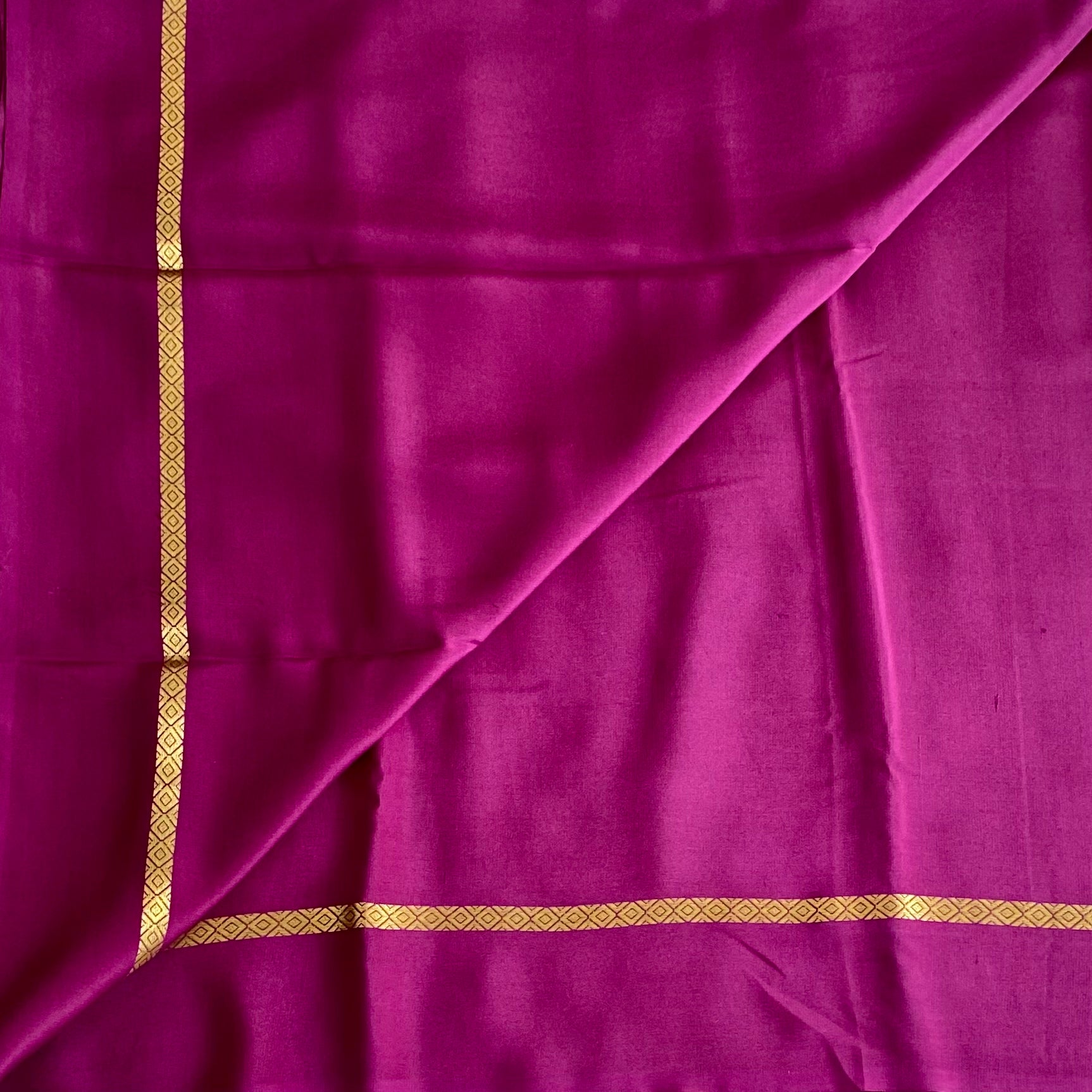 Deep Wine Mysore Crepe Silk Saree With Metallic Gold Border