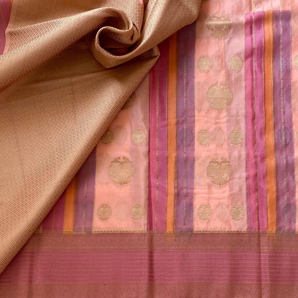 Dusty Rose Soft Crepe Silk With Metallic Pink Pallu & Gandaberunda Buttas