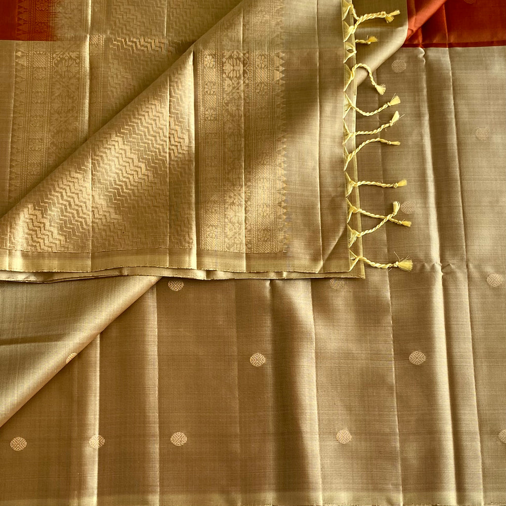Half n half Rust with Gold Designer Pure Silk with Zari Woven Buttas