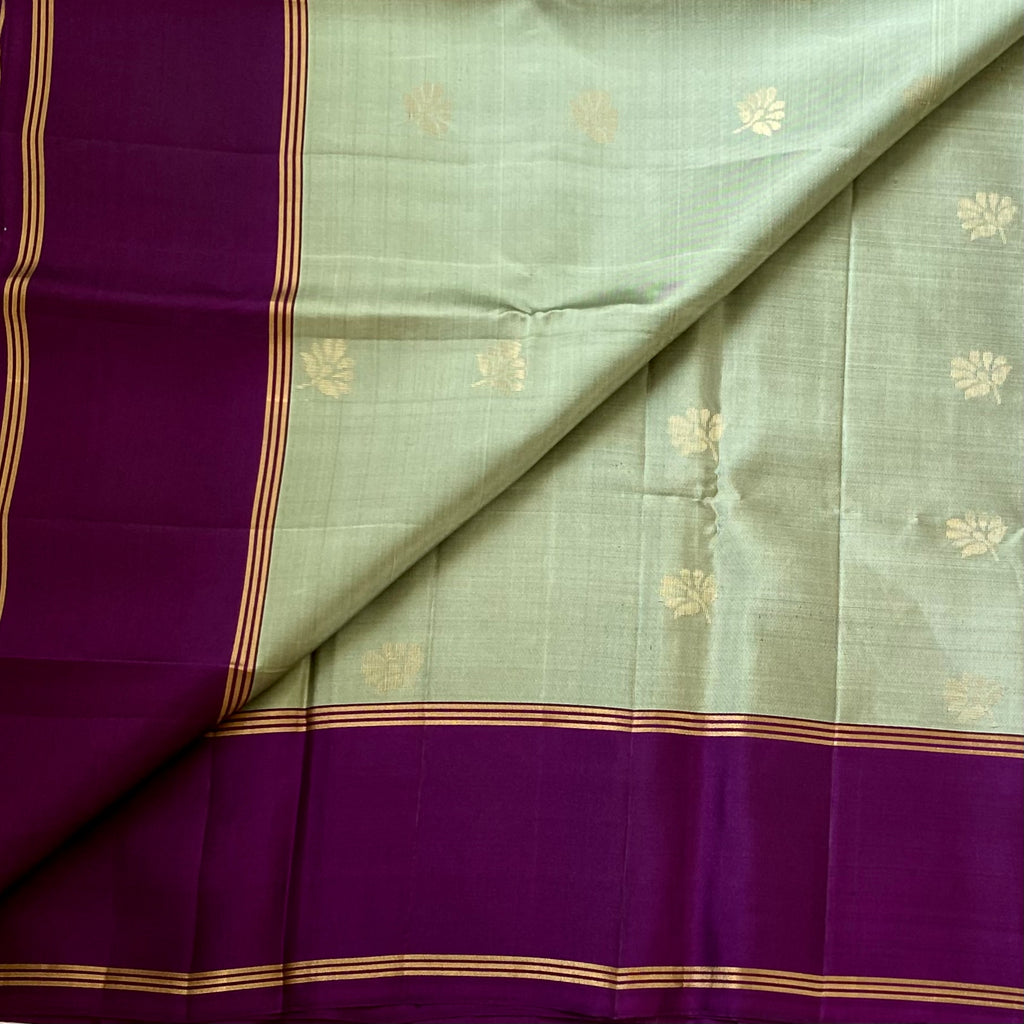 Mint Green with Purple Designer Light weight Pure Silk