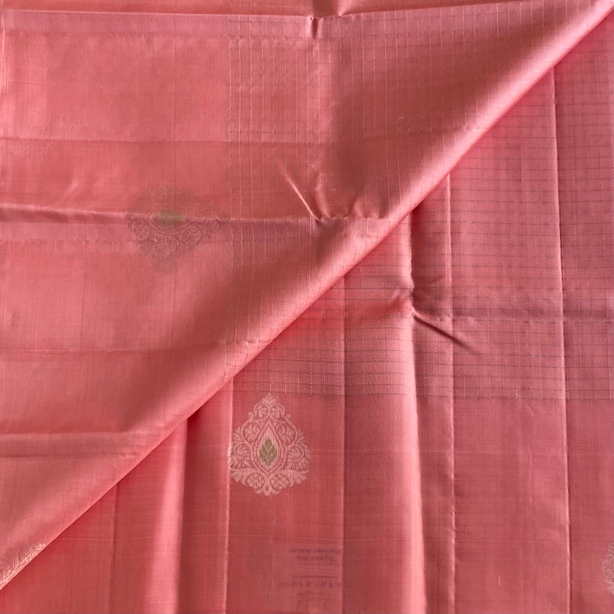 Salmon Pink Designer Pure Silk Saree With Antique Silver Motifs