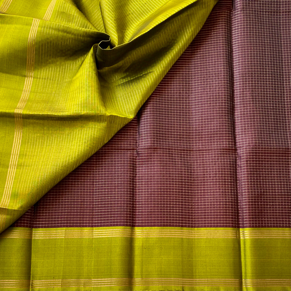 Royal Purple Chartreuse Silk Saree Gold Zari Floral Border Traditional