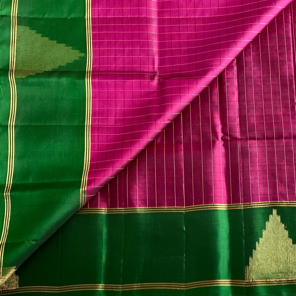 Magenta Designer Pure Silk Saree With Emerald Green Pallu