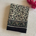 Forest Green Block Print Floral Saree with Black Paisley Border