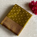Olive Green Silk Saree Golden Zari Border Tassel Pallu