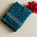 Turquoise Blue Soft Tussar Silk Saree With Metallic Gold Brocade Pallu