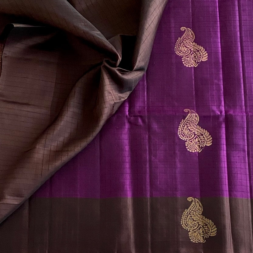 Deep Wine Magenta Designer Pure Silk Saree With Chocolate Brown Pallu