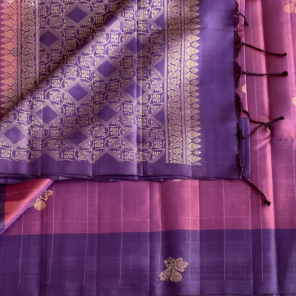 Dual Shaded Mauve Designer Pure Silk With Stunning Purple Pallu
