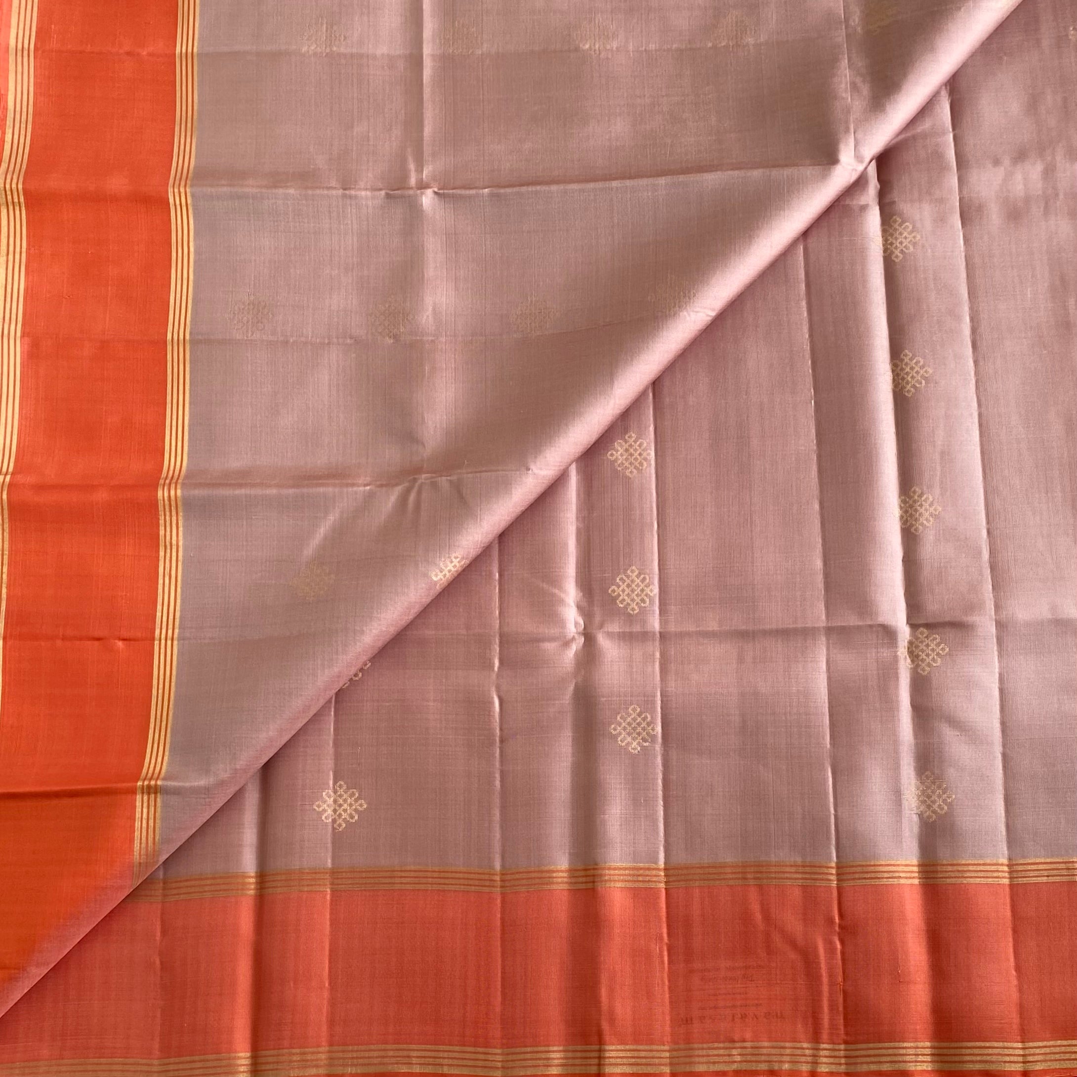 Dusty Greyish Rose Kollam Designer Pure Silk With Coral Borders