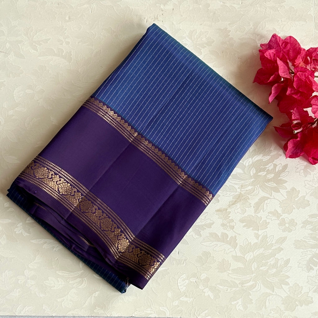Royal Purple Silk Saree Gold Zari Floral Teal Pallu Wedding