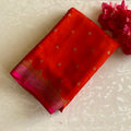 Tangerine Orange Banarasi Crepe Silk Saree With Rani Pink Pallu
