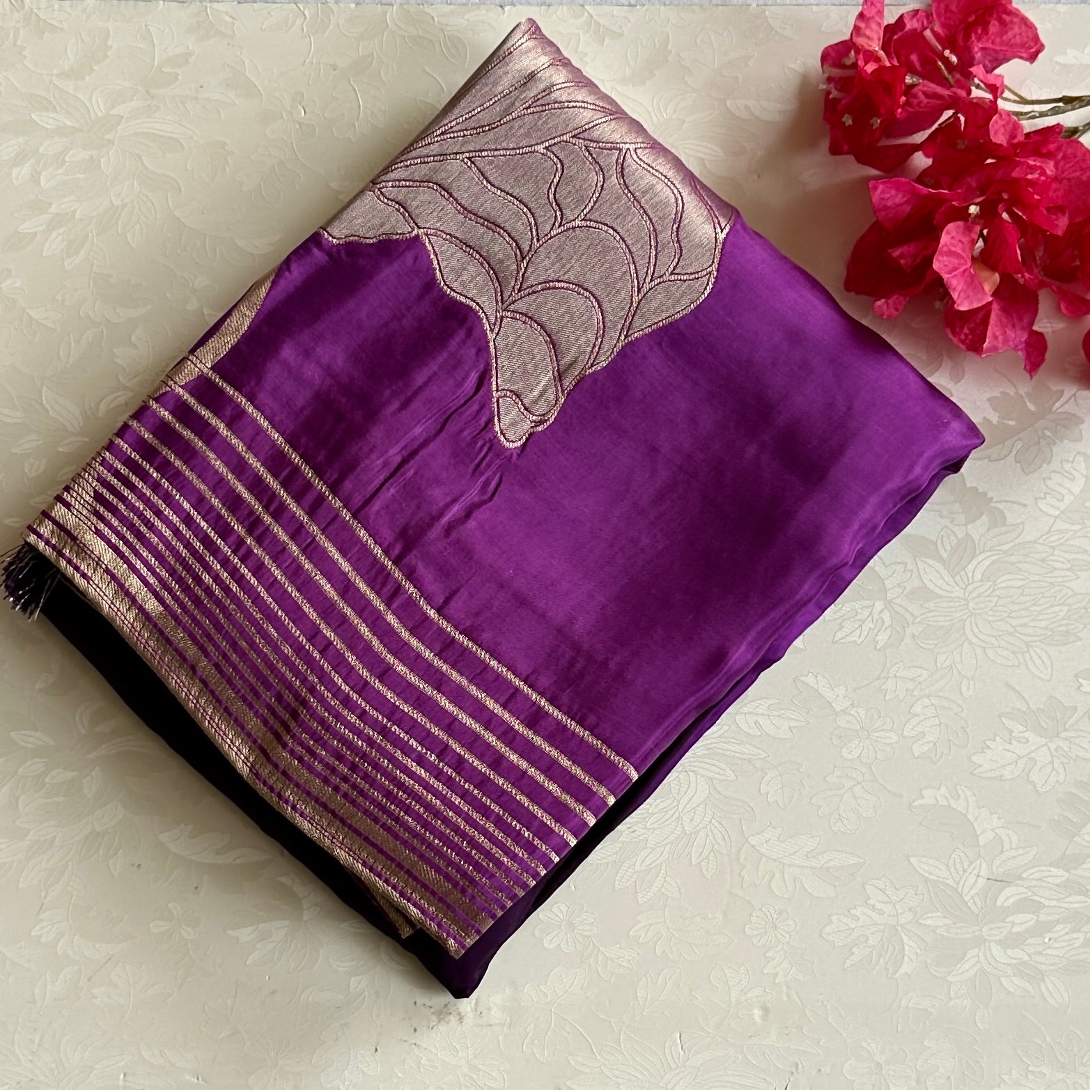 Amethyst Purple with metallic lilac soft satin crepe silk exclusive stunner
