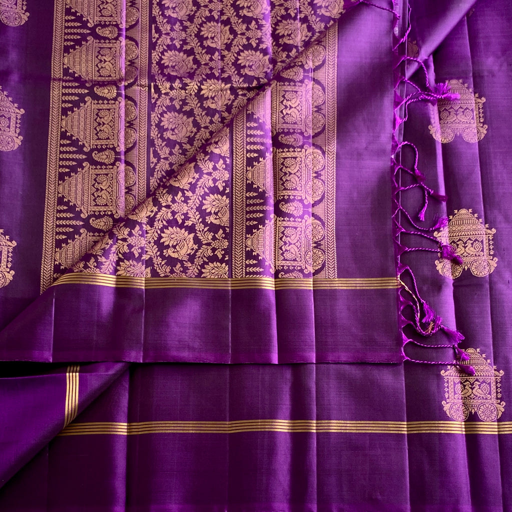Royal Purple Designer Pure Silk With Metallic Gold Zari