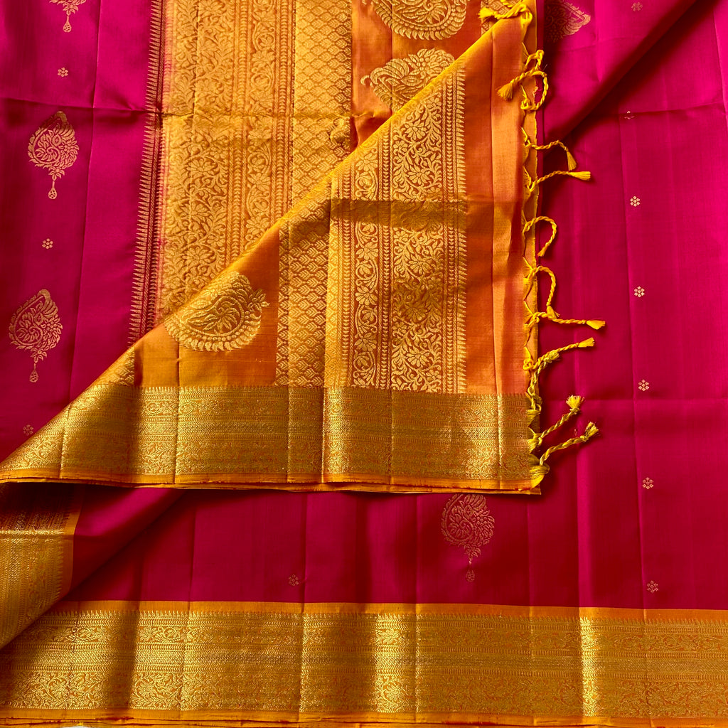 Magenta Banarasi Silk Saree Gold Zari Brocade Paisley Bridal Wedding