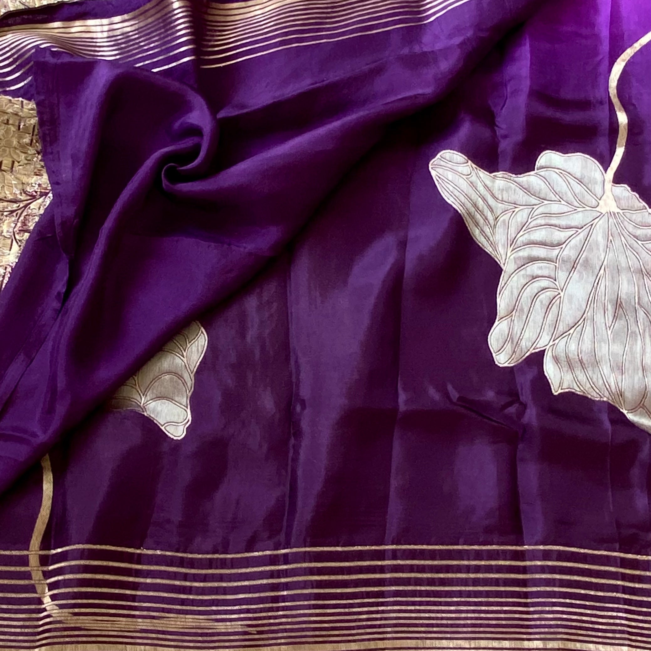 Amethyst Purple with metallic lilac soft satin crepe silk exclusive stunner