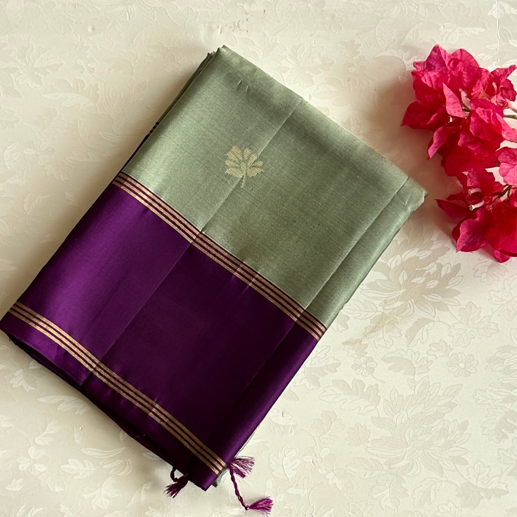 Mint Green with Purple Designer Light weight Pure Silk