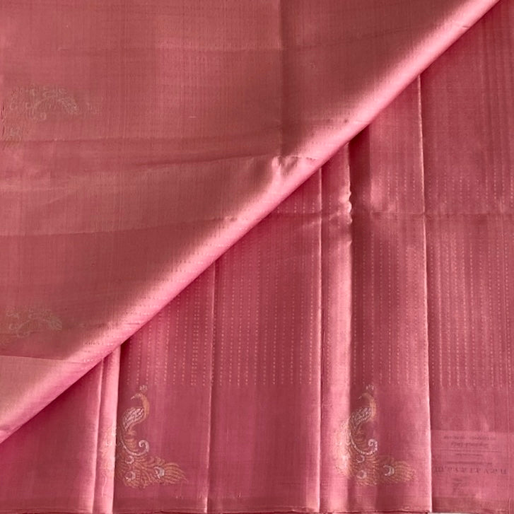 Dusty Rose Designer Pure Silk Saree With Light Gold Pallu