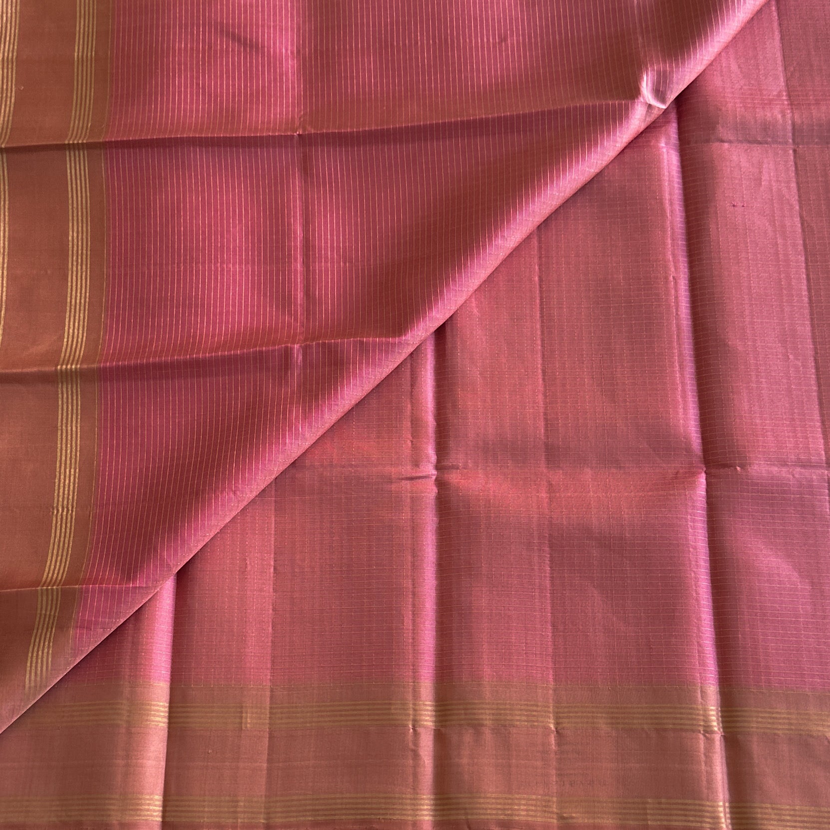 Peach Pink Silk Jacquard Saree with Magenta Gold Border Tassel