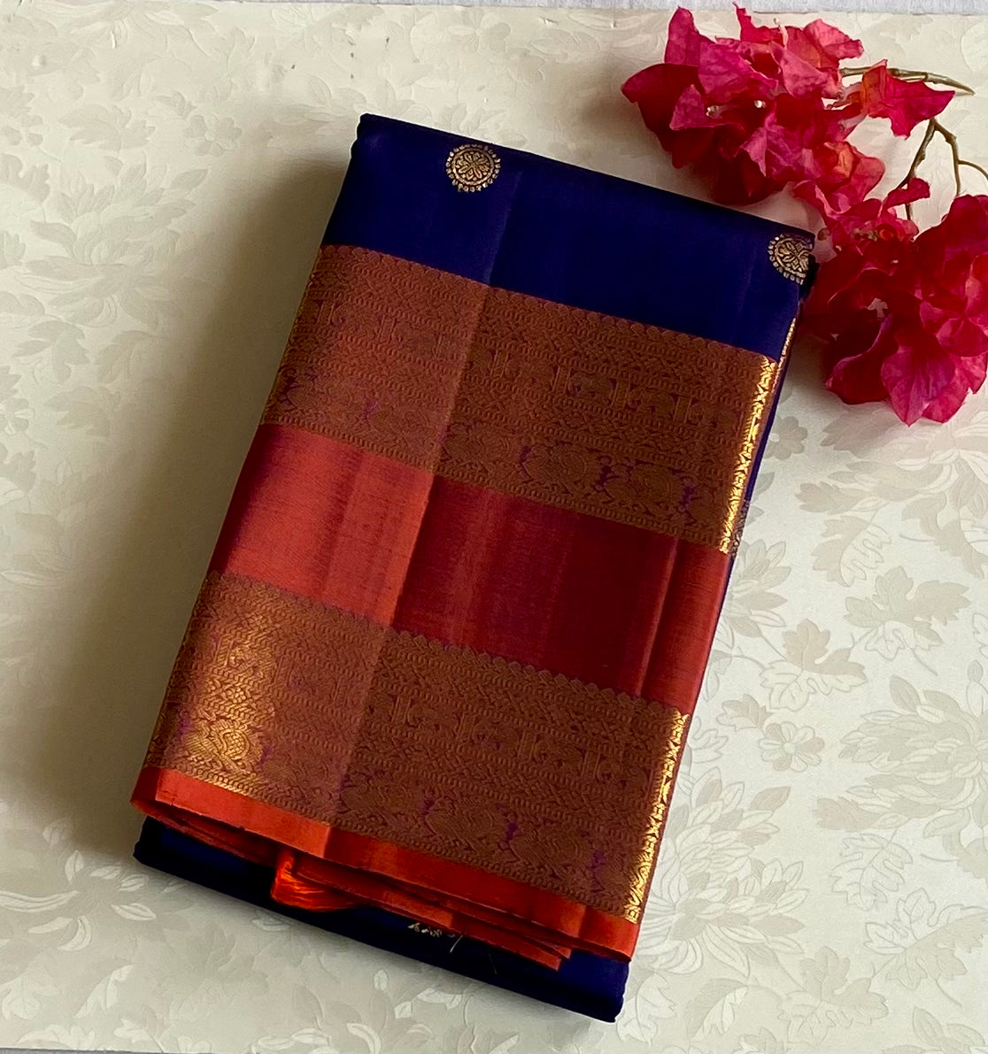 Royal Blue Maroon Silk Saree Gold Zari Work Traditional