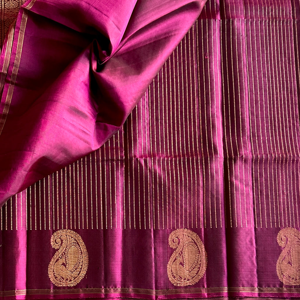 Magenta Silk Saree Antique Gold Zari Diamond Buta Paisley Border