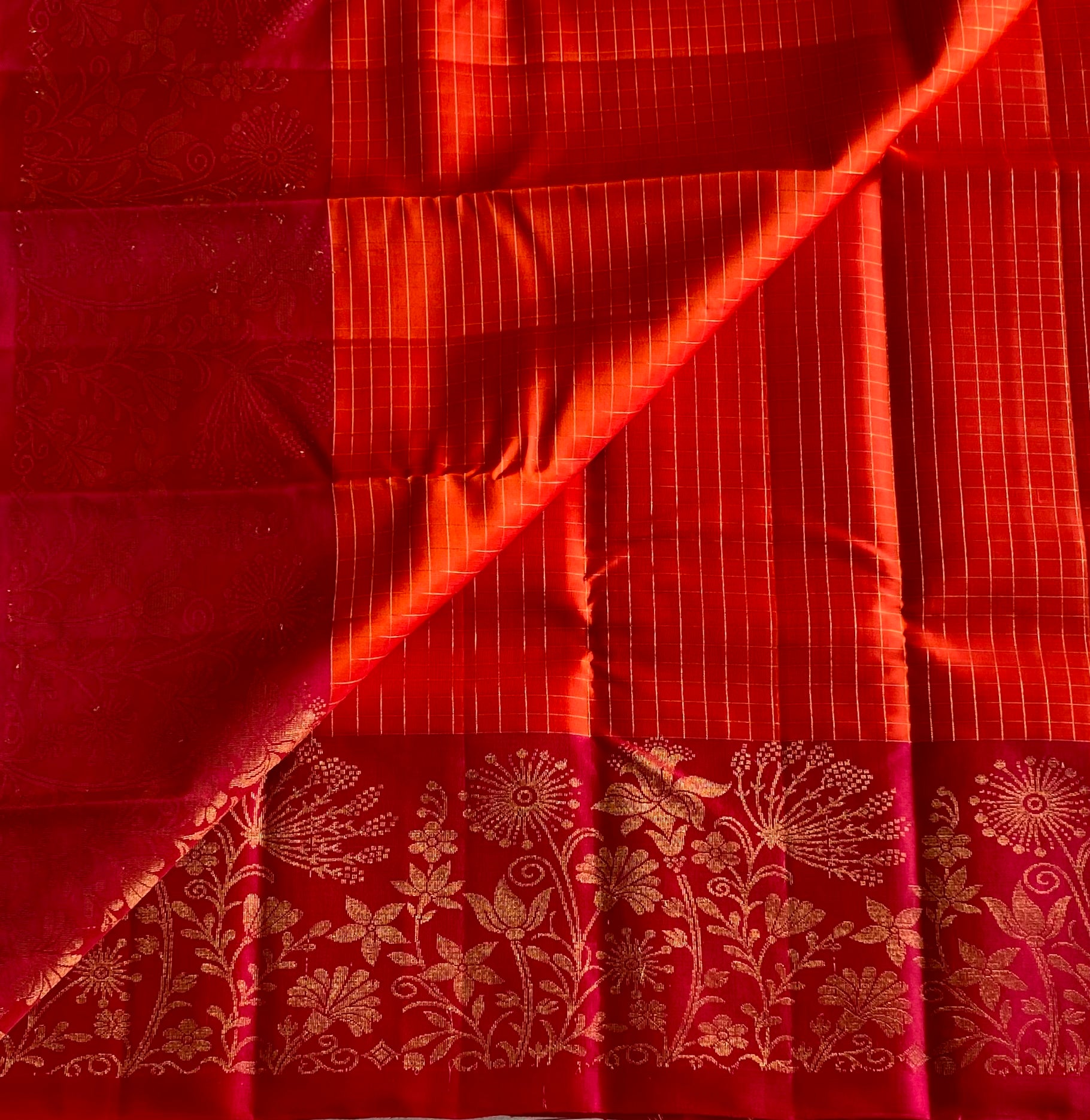 Ethereal Magenta Gold Brocade Saree with Vermilion Checked Pallu Border