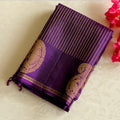 Royal Purple Silk Saree Gold Zari Diamond Pallu Paisley Border