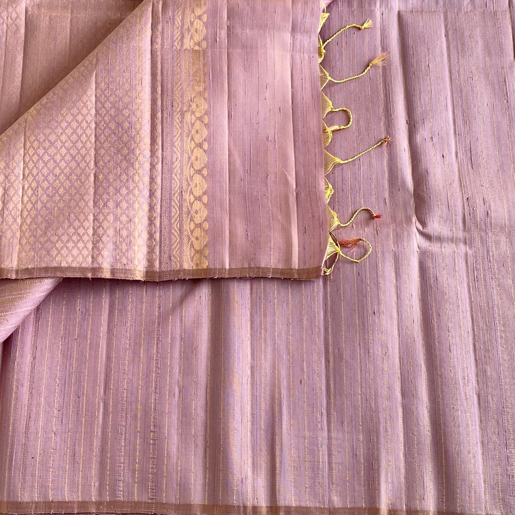 Dusty Lilac Designer Pure Raw Silk Saree With Metallic Rose Blouse