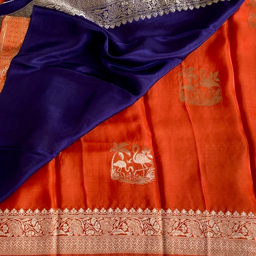 Burnt Orange Soft Crepe Silk Saree With Metallic Gold Pallu