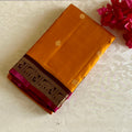 Sunset Orange Kanjeevaram Pure Zari Silk Saree With Deep Maroon Pallu