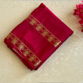 Magenta Silk Saree Gold Zari Stripes Floral Border Festive Wear