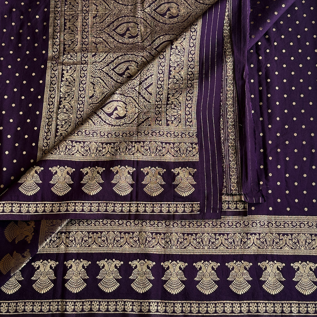 Royal Purple Gold Brocade Saree Woven Zari Wide Border Traditional