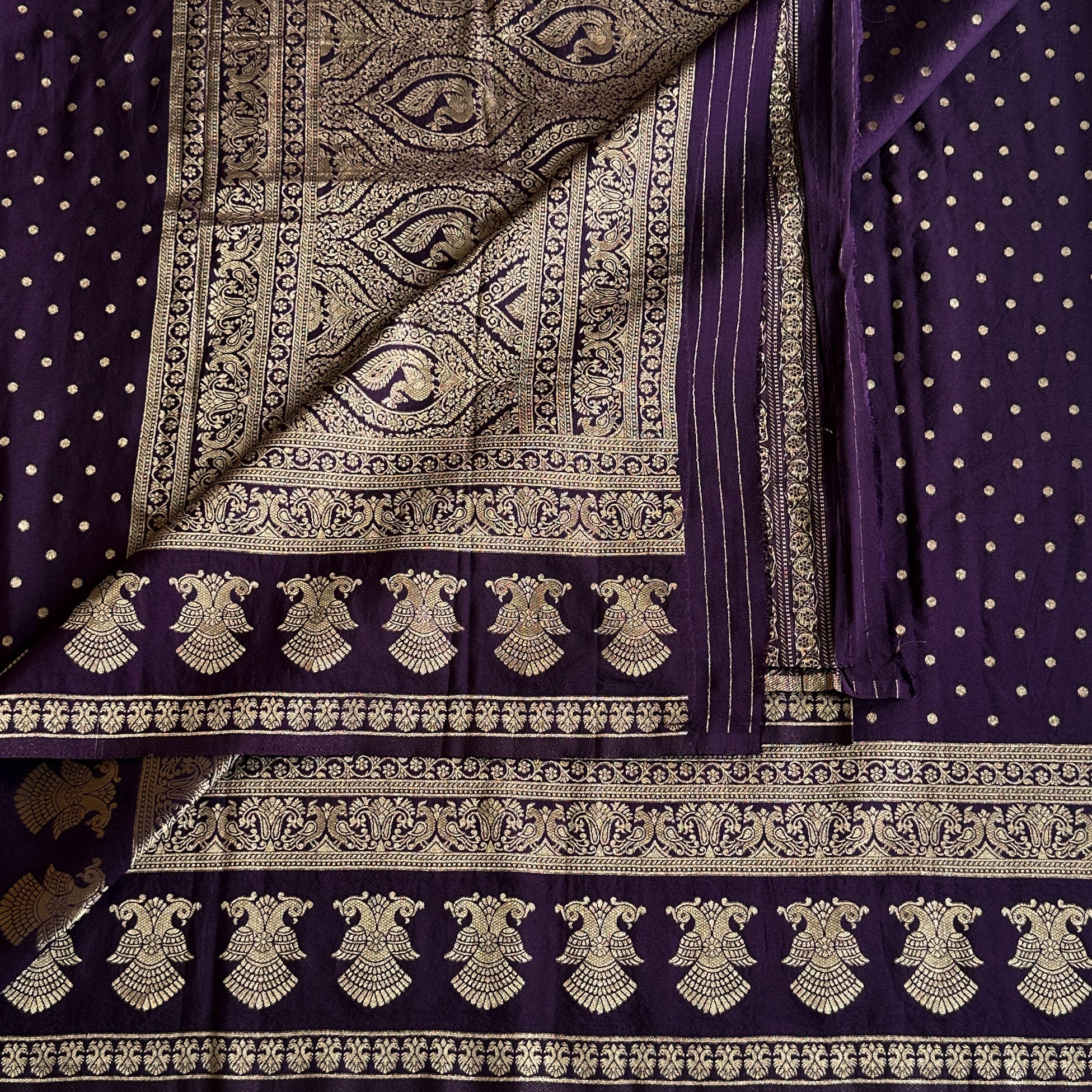 Royal Purple Gold Brocade Saree Woven Zari Wide Border Traditional