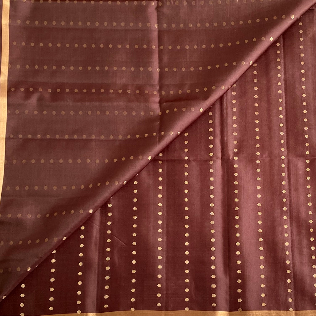 Chocolate Brown Designer Pure Silk Saree With Rani Pink Pallu