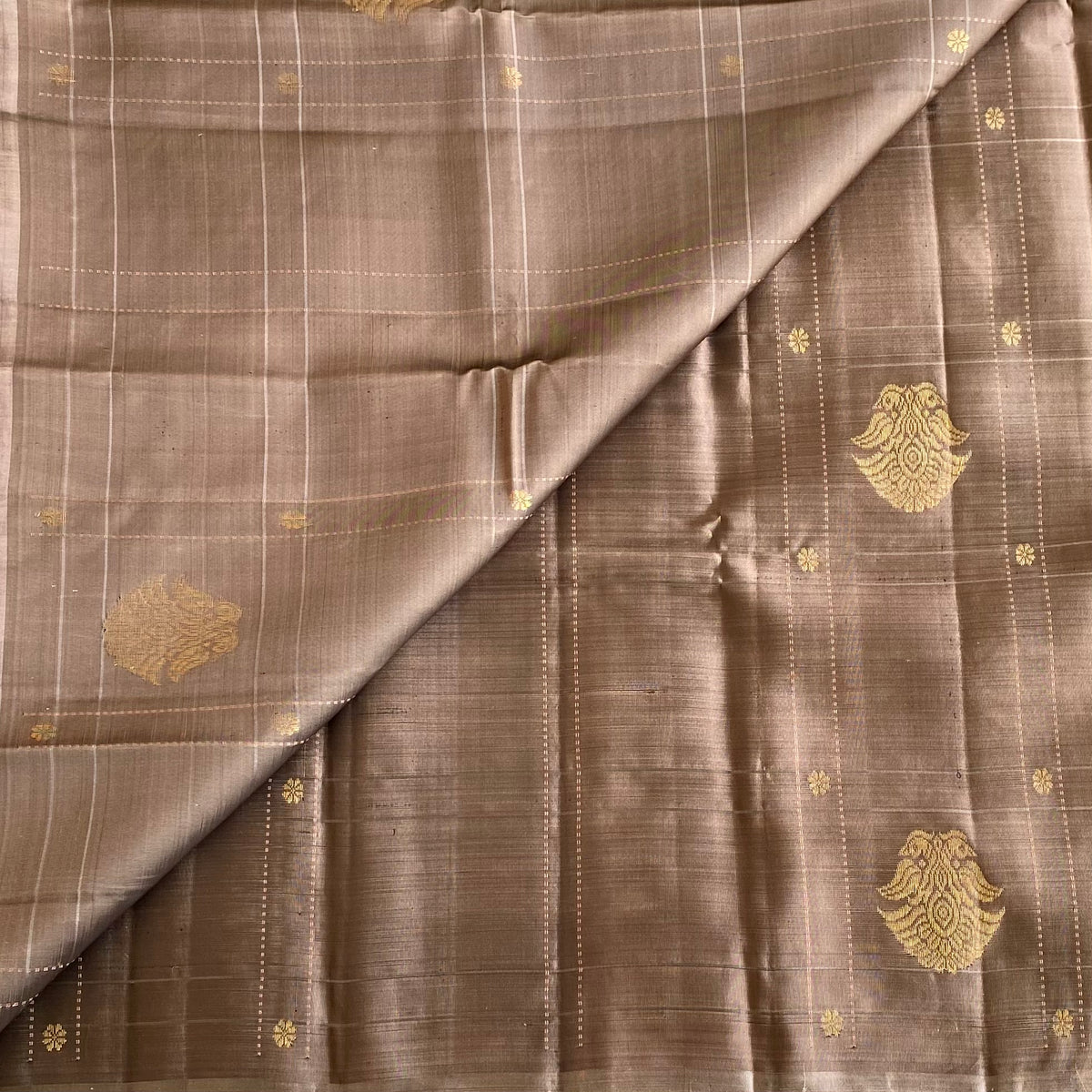 Taupe Brown Designer Pure Silk Saree With Antique Cream Pallu