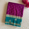 Magenta Teal Silk Saree Gold Zari Buti Woven Pallu Border