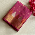 Deep mauve pink soft tussar silk with temple borders