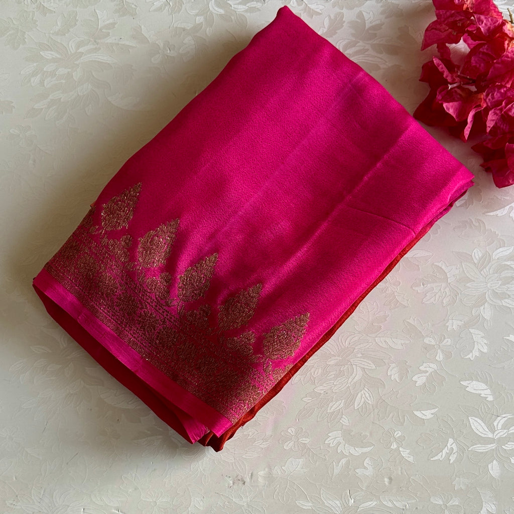 Ombre Pink • Rust • Peach designer Banarasi soft crepe