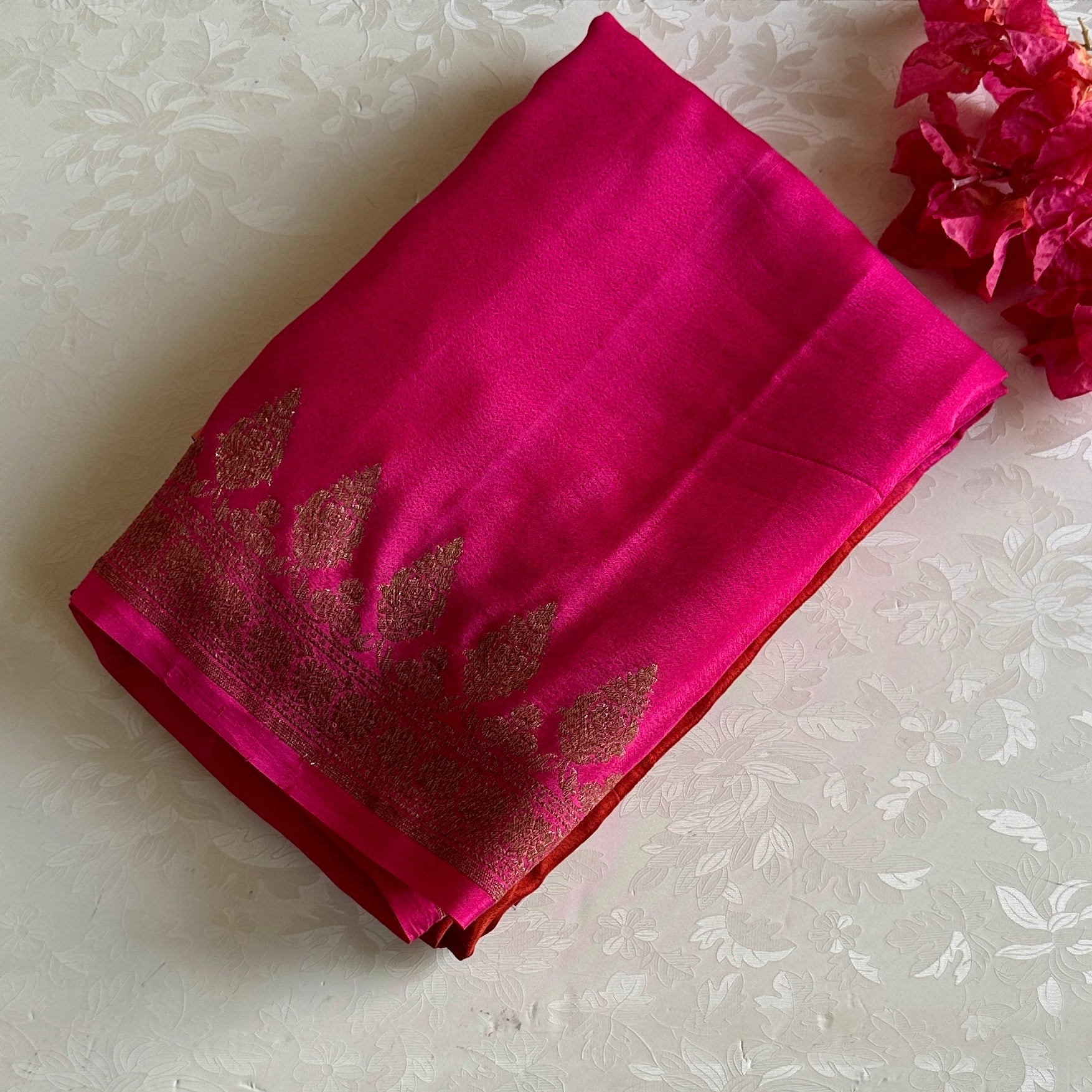 Ombre Pink • Rust • Peach designer Banarasi soft crepe