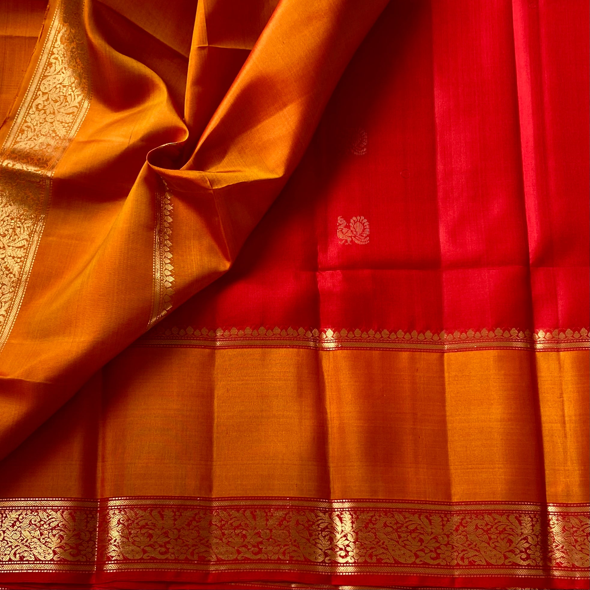 Navi • Crimson Red with sunset orange new combo in designer pure silk