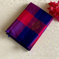 Designer Checkered Pure Silk Saree With Royal Blue Pallu And Blouse