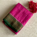 Fuchsia Pink With Emerald Green Banarasi Soft Crepe with Antique Zari