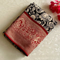 Jet Black Kalamkari Premium Tussar Silk With Deep Maroon Pallu